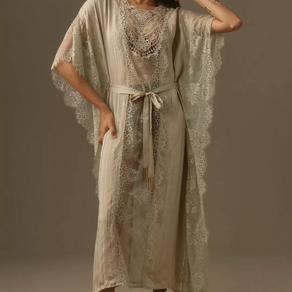 Anthropologie Festival Lace Shine Kaftan Lurex Kimono Duster by BL-NK - Picture 1 of 5